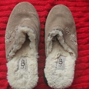 UGG Brown Suede Mules with Embroidery